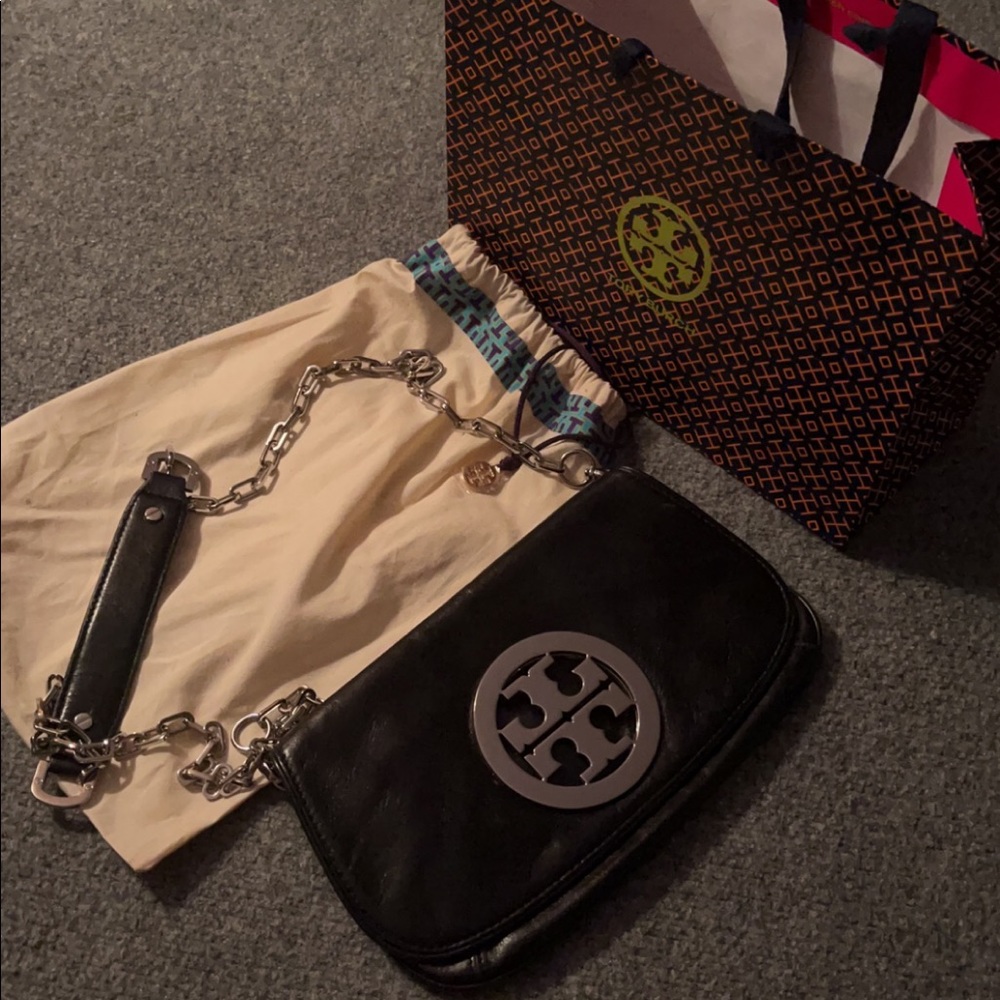 Tory Burch Black Crossbody with Silver Chain.